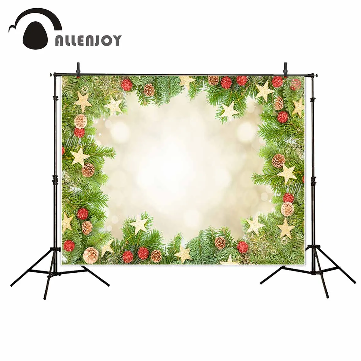 

Allenjoy Christmas background pine tree branches stars fruit frame bokeh photography backdrops background for photo