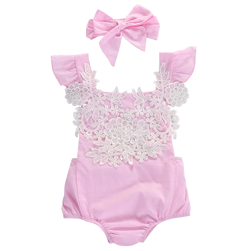 

2018 Hot Lovely Cute Newborn Infant Baby Girls Clothes Pink Lace Floral Bodysuit Outfits Sunsuit 0-18M
