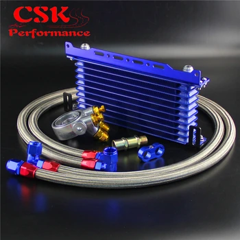 

10 Row Oil cooler w/ Mounting Bracket+176F /80 Deg Thermostat Adapter Hose Kit