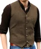 Men's Suit Formal V Neck Wool Herringbone Tweed Casual Waistcoat Formal Business Vest Groomman For Wedding Green/Black/Brown 4