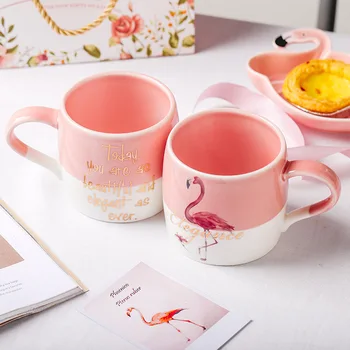 

Creative Flamingo Ceramic Cup Lover's Gift Morning Mug Milk Coffee Tea Breakfast Porcelain Cup Wedding Anniversary Gift 1pc