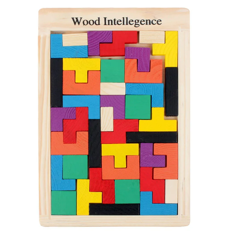 

Wooden Puzzle Made of Pine Wood Tetris Color Shape Building Baby Early Education Cognitive Learning Toys