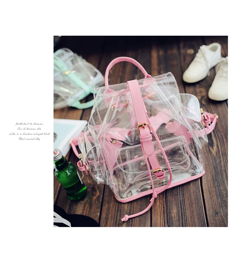 Bolsa de Ombro Rosa para a Menina Swyivy Senhora Moda Mochila Transparente Verão 2020 Novas Mulheres Geléia Plástico Viagem Bolsa Pvc 12 Bolsas e Malas