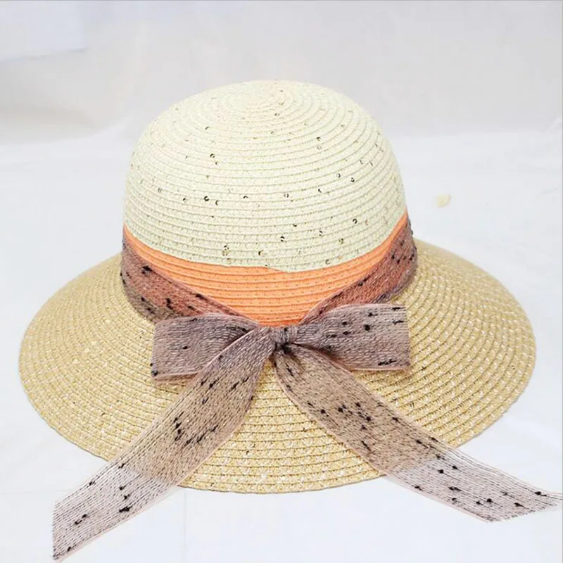 

2019 New Floppy Portable Straw Sun Hat For Women Spring Summer Beach Sun Visor Hats Ribbon Bowknot Wide Brim Panama Cap Sombrero