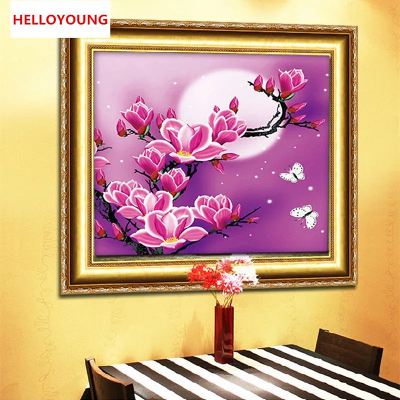 

New Magnolia flowers Home Decoration DIY Painting Embroidery Kit Round Diamond Painting Cross Stitch Stickers diamond