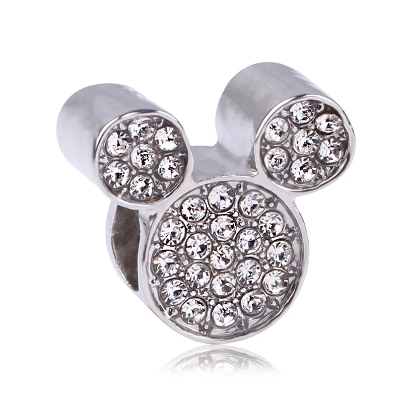 

925 Silver Color Rose Red Clear Zircon Bead Charms Fit Pandora Bracelet Charms Minnie Mickey Clip Charms Berloque Original