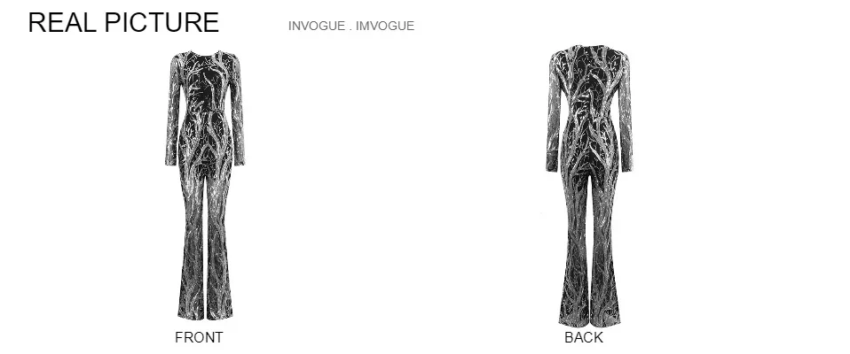 INVOGUE. IMVOGUE New Arrival Elegant Sequin O Neck Color Block Long Sleeves Bodycon Party Jumpsuit