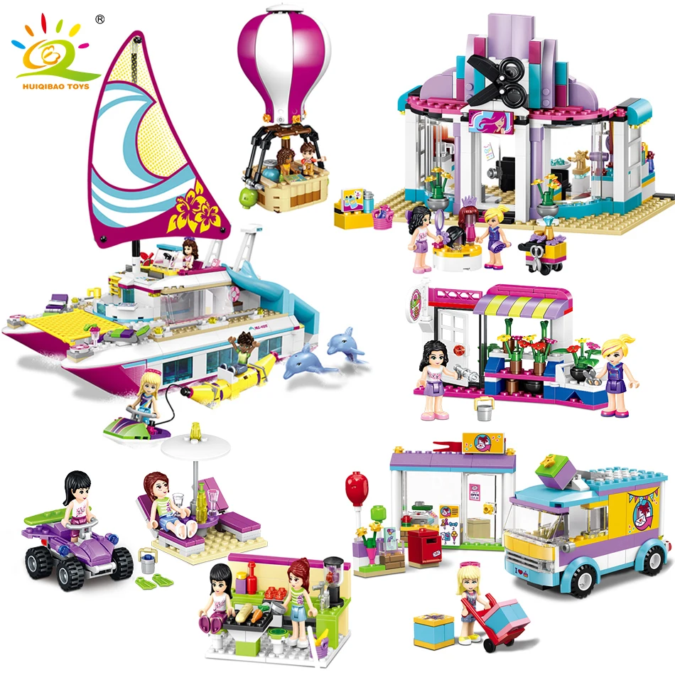

Princess Girl Series Catamaran Dessert Trolley Camping Travel Building Blocks Compatible Legoed City Dolphin Figures For Friends