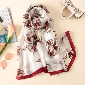 

Women Silk Large Shawl Elegant Floral Print Foulard Soft Fashion Long Scarf [3228]