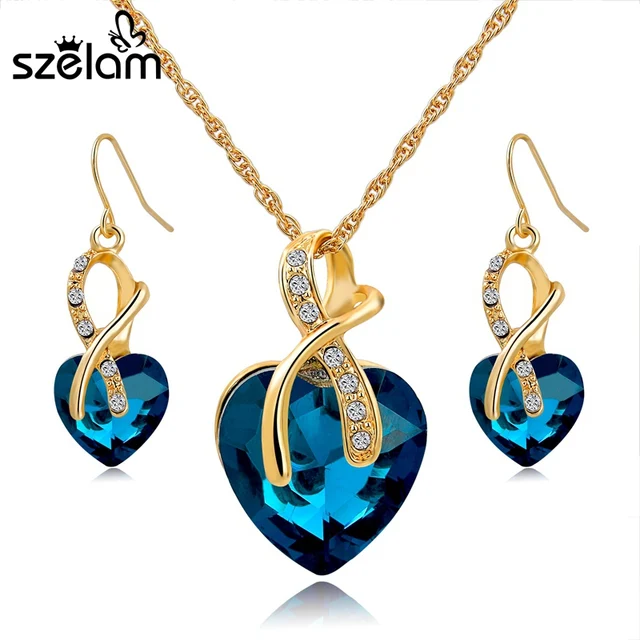 Szelam 2019 Crystal Heart Necklace Earrings Jewellery Set For Women Szelam 2019 Crystal Heart Necklace Earrings Jewellery Set For Women Bridal Wedding Accessories Set140044