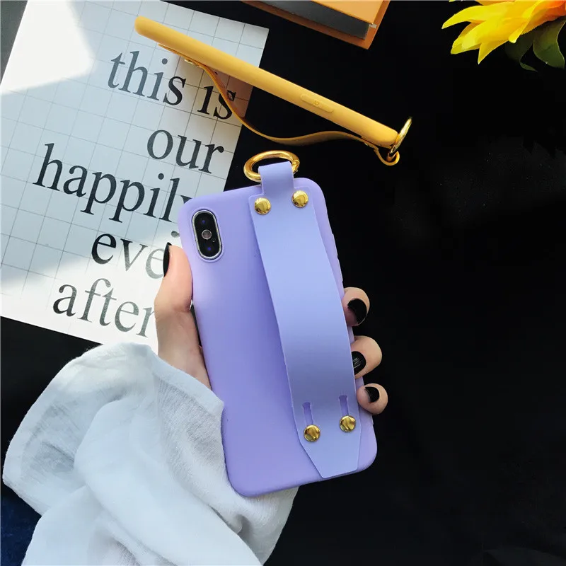 LUDI Wrist Grip Belt Strap Phone Case for iPhone 7 Case for iPhone X 6 6S 7 8 Plus Soft Silicon Plain Retro Matte Phone Covers  09