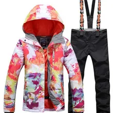 Лыжный костюм для женщин, женский лыжный костюм для скейтбординга, лыжный костюм с облаками, лыжная куртка+ черные лыжные штаны на подтяжках, костюм для верховой езды, альпинизма