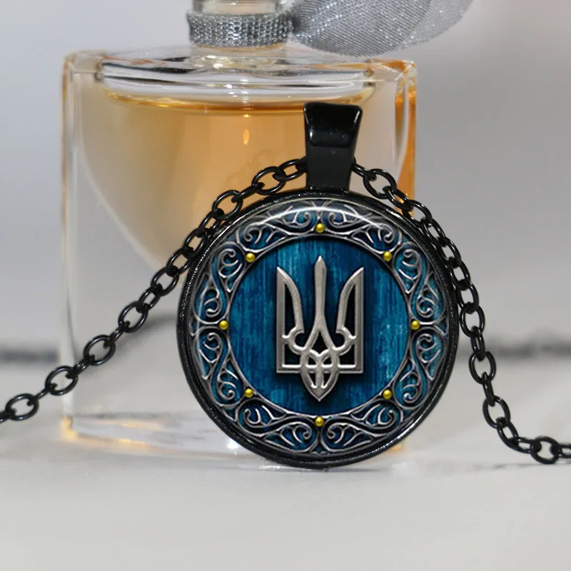 Tryzub Украина кулон ювелирные изделия стекло кабошон ожерелье HZ1 - Окраска металла: 3Black