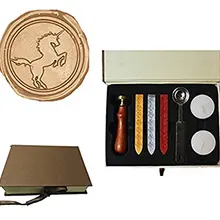 Mdlg Винтаж Прохладный Единорог Лошадь индивидуальный логотип свадебные приглашения Воск уплотнительное штамп палку ложка Box Set Комплект(box set