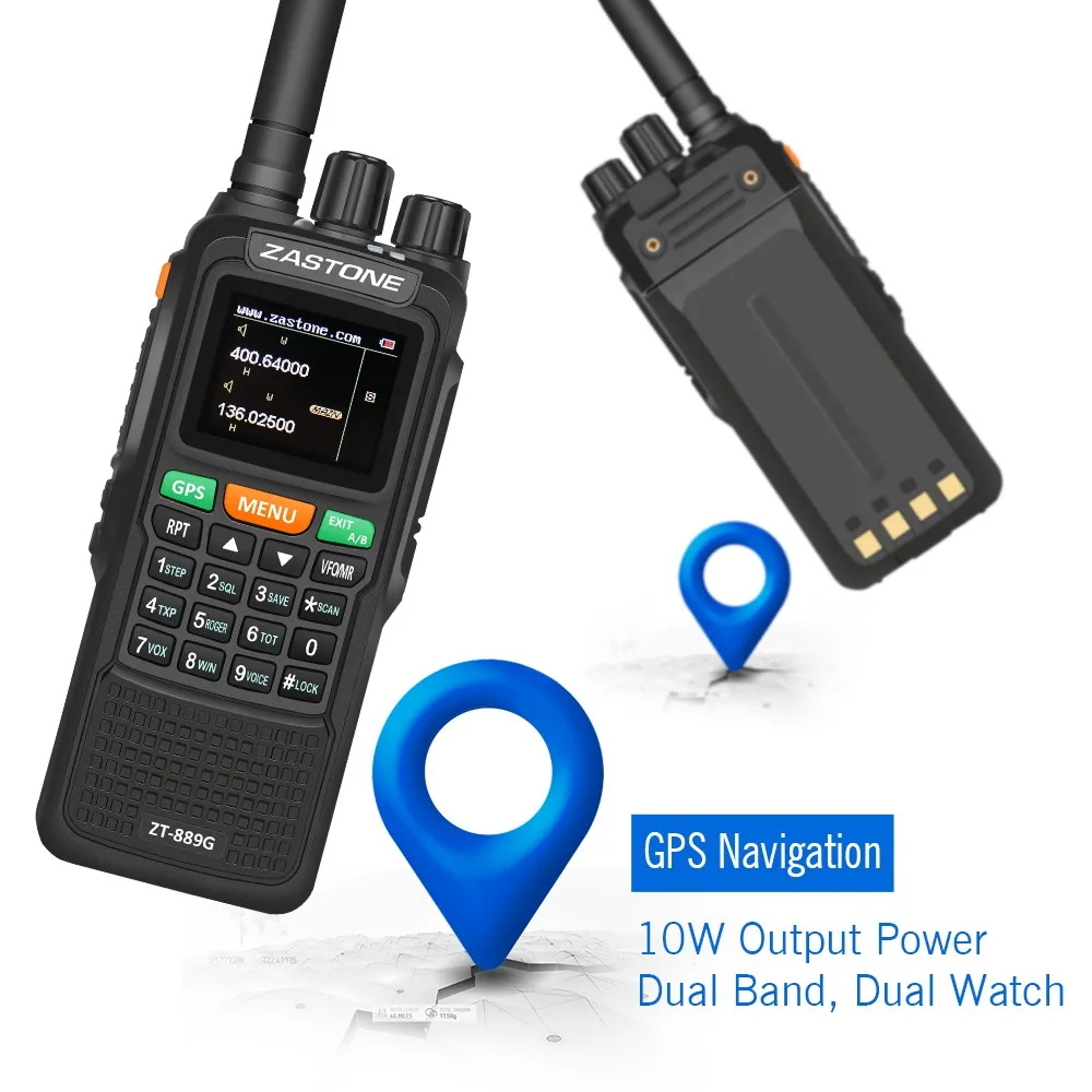 Zastone 889G gps для переносного приемо-передатчика 10 Вт 999CH 3000 мАч UHF 400-520/VHF136-174MHz Любительское радио, Си-Би радиосвязь коротковолновым приемником для исследовать Охота