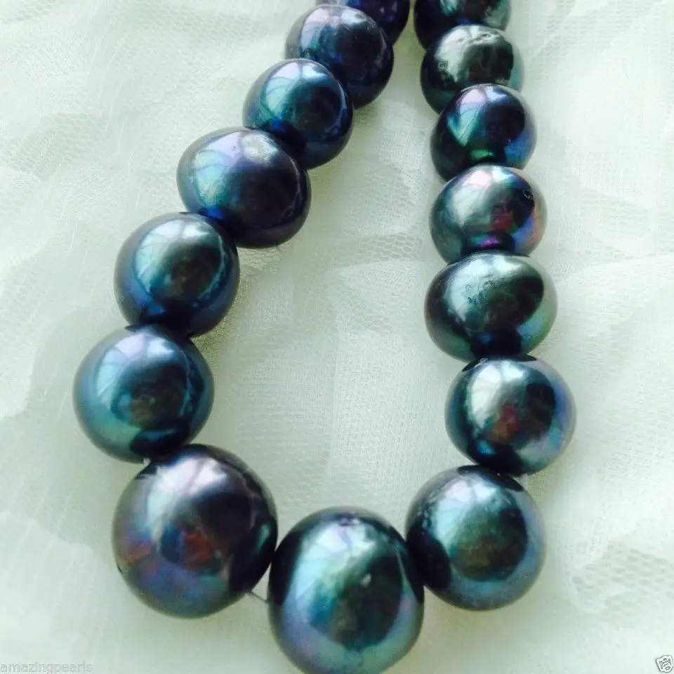 

Jewelry 00466 12-16mm Peacock Black Off-Round Freshwater Pearls Loose Beads 15''