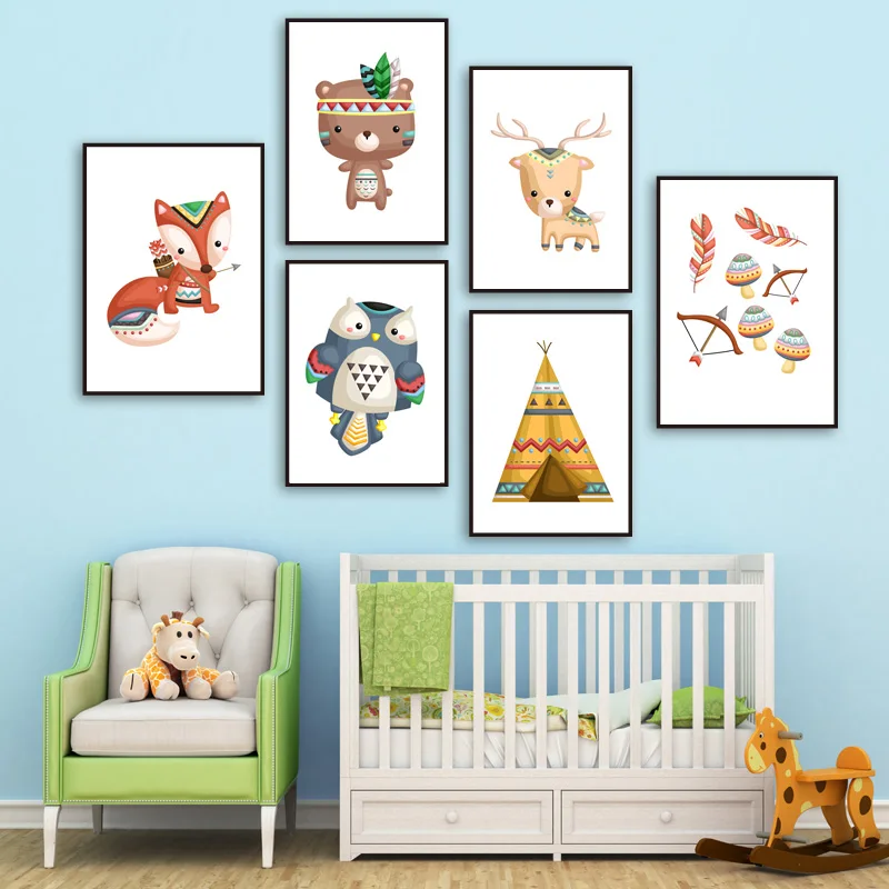 

Owl Deer Bear Fox Wall Art Canvas Painting Nordic Posters And Prints Cartoon Animal Art Print Wall Pictures Baby Kids Room Decor