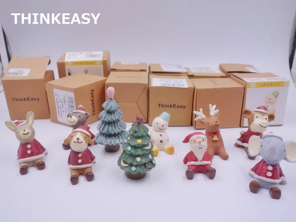 THINKEASY 11 Pieces Christmas Animals Watch Sky Santa Claus Christmas Tree Resin Figures Holiday Decorated font
