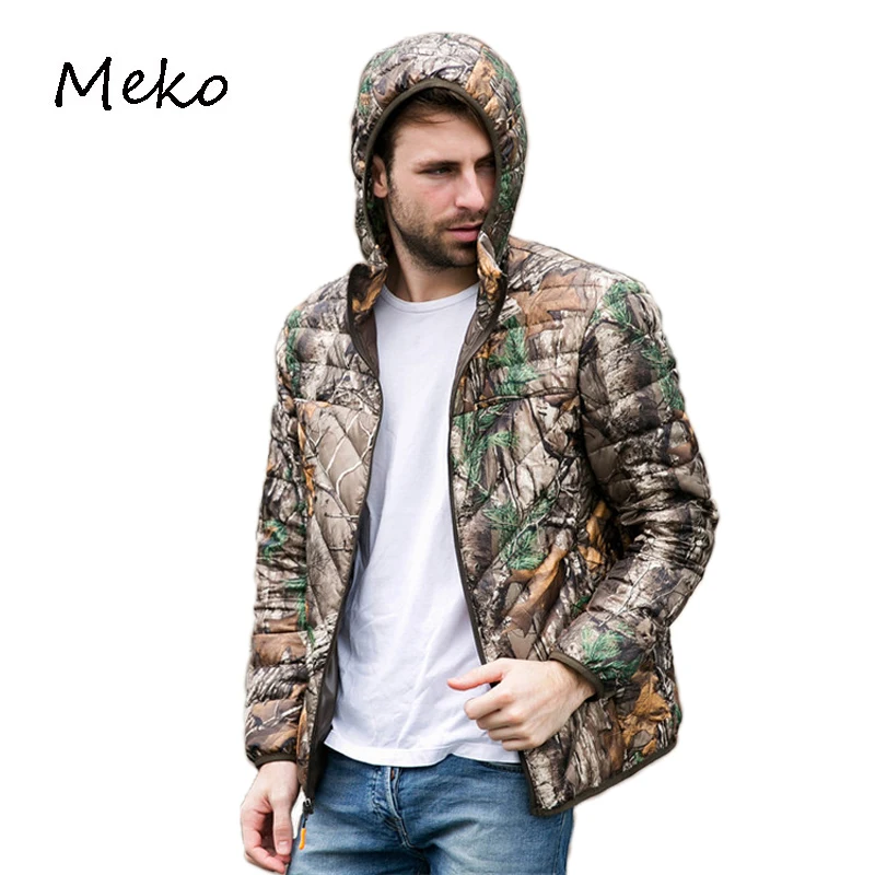 

NEW Autumn Winter Duck Down Jacket men short hooded bionic camouflage coat Ultra Light Thin plus size Mens Outerwear coat
