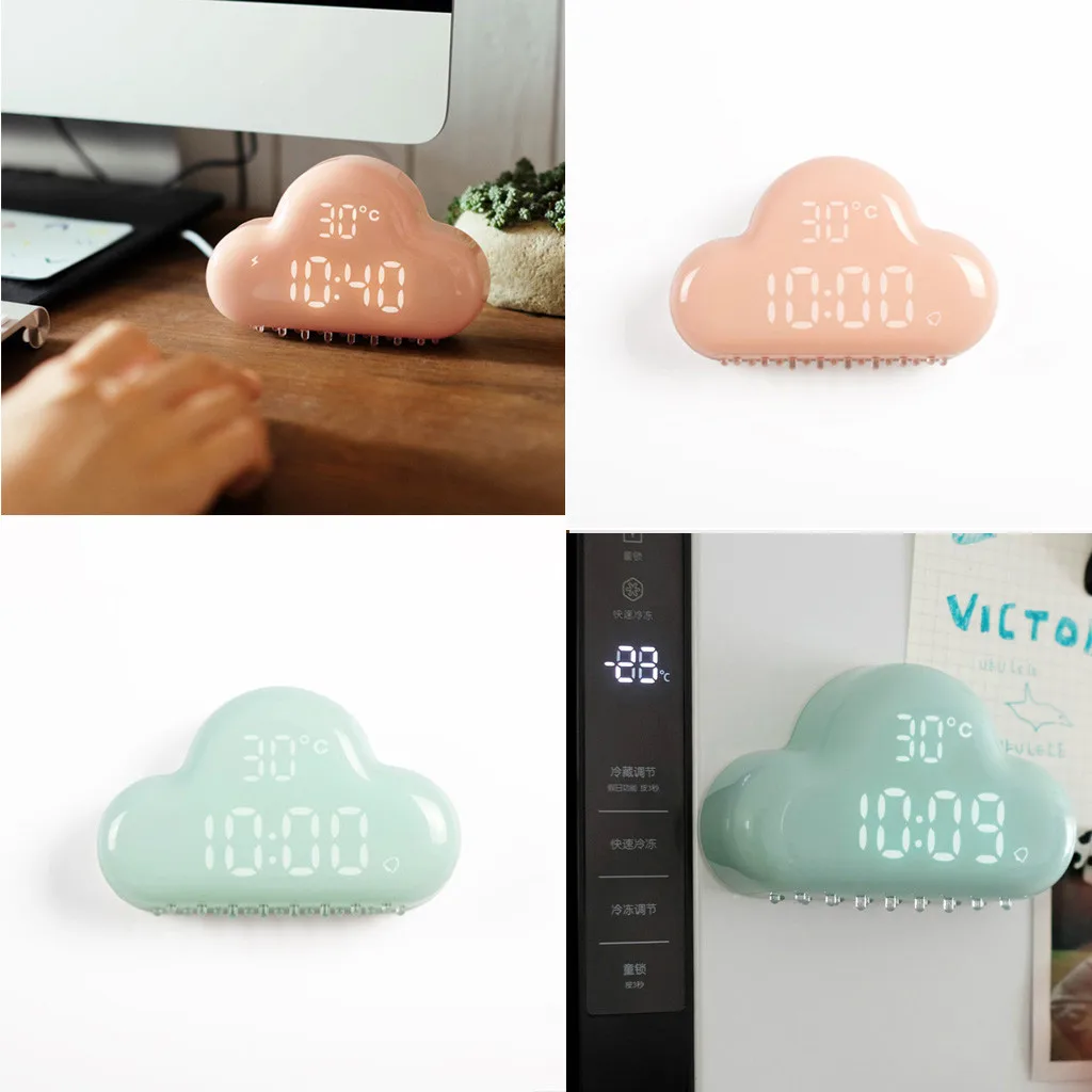 

C LED Alarm Colock 2 Colors Changing Digital Desk Gadget Digital Cloud Alarm Temperature Light Cute USB Charging Clock ZS25