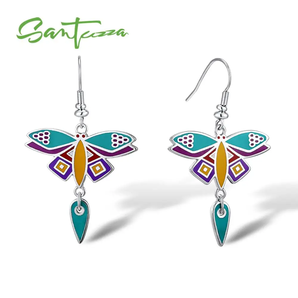 

SANTUZZA Butterfly Earrings for Women Yellow Gold Color Dragonfly Earrings Enamel HANDMADE Drop Earrings Fashion Jewelry