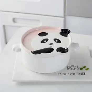 

Bowls cute panda instant noodles bowl with cover Cartoon double ear ceramic soup bowl Creative Japanese style tableware HJ69.6