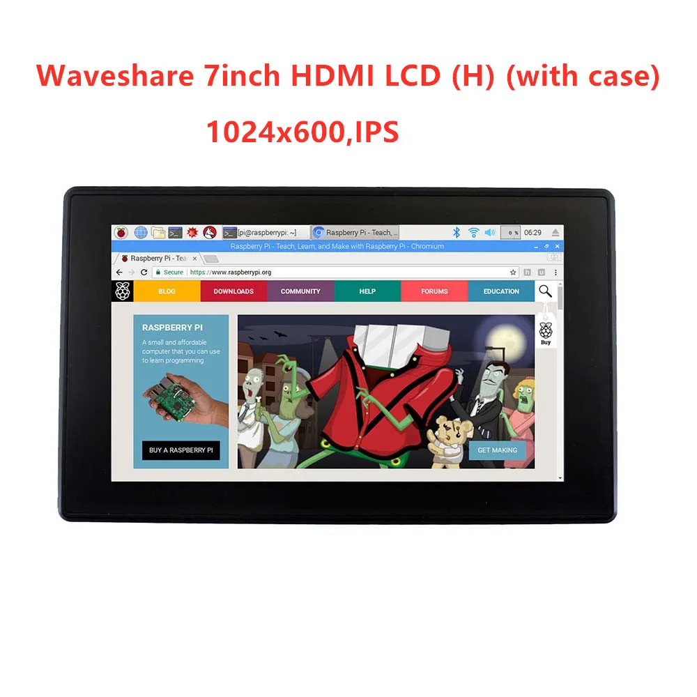 ЖК экран Waveshare 7 дюймов HDMI (H)+ корпус 1024x600 IPS емкостный сенсорный дисплей поддержка