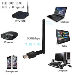 Del 600 Мбит/с Dual Band 2,4/5 ГГц беспроводной USB Wi Fi Сетевой адаптер w/телевизионные антенны 802.11AC td904 челнока