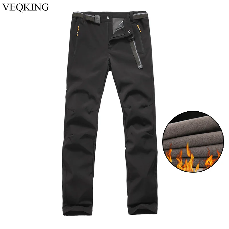 

VEQKING Men Winter Waterproof Fleece Hiking Pants Breathable Sports Camping Outdoor Skiing Mountain Trekking Softshell Pants