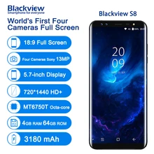 Blackview S8 4G LTE 5.7” Mobile Phones MTK6750T Octa Core 13MP+8MP Fingerprint ID RAM 4GB ROM 64GB OTG GPS Dual SIM Smartphones