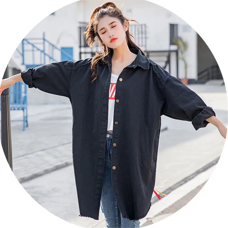 2019 Spring New Pattern Korean Print Turn-down Collar Long Cowboy Loose Single Breasted Coat Woman Windbreaker YH129 2019 Spring New Pattern Korean Print Turn-down Collar Long Cowboy Loose Single Breasted Coat Woman Windbreaker YH129
