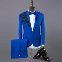 2019 Новое поступление синий Модный тонкий пиджак мужской костюм комплект со штанами певица сценический мужской свадебный костюм