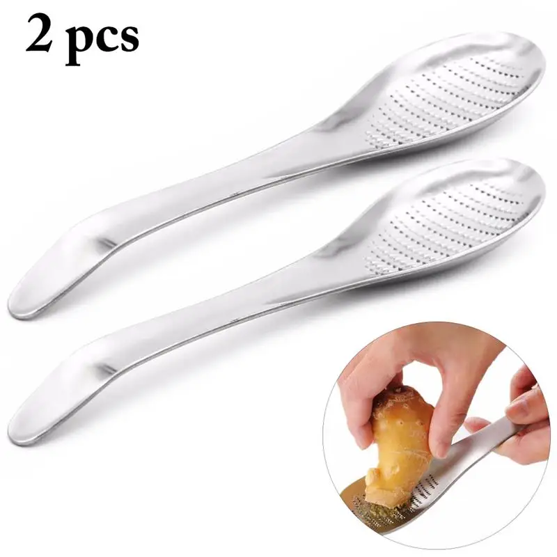 

2PCS Ginger Grater Spoon Stainless Steel Ginger Tea Spoon Garlic Grater Lemon Zester For Home Kitchen Fruit Vegetable Tool