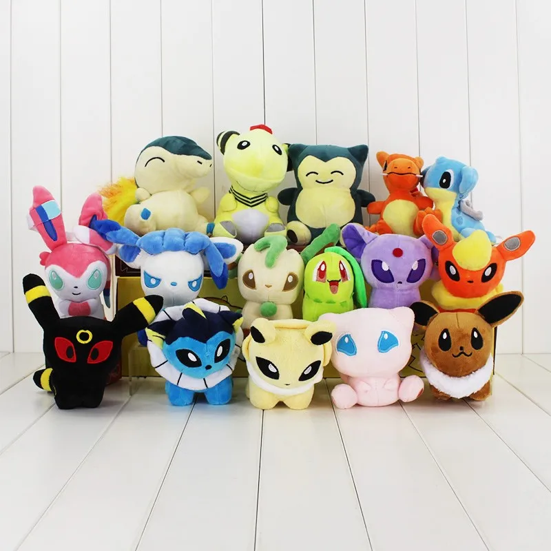 16 шт./лот аниме Snorlax Cyndaquil Ampharos Charizard Lapras Sylveon Eevee Chikorita Плюшевые куклы игрушки мягкие подарок