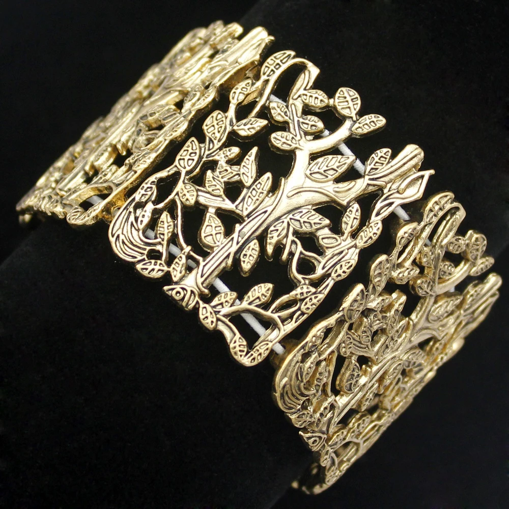 

Greek Vintage Gold Tree Life Branch Leaf Twig Stretch Wide Toga Big Anime Bracelet Bangle Cuff For Women Men Jewelry New