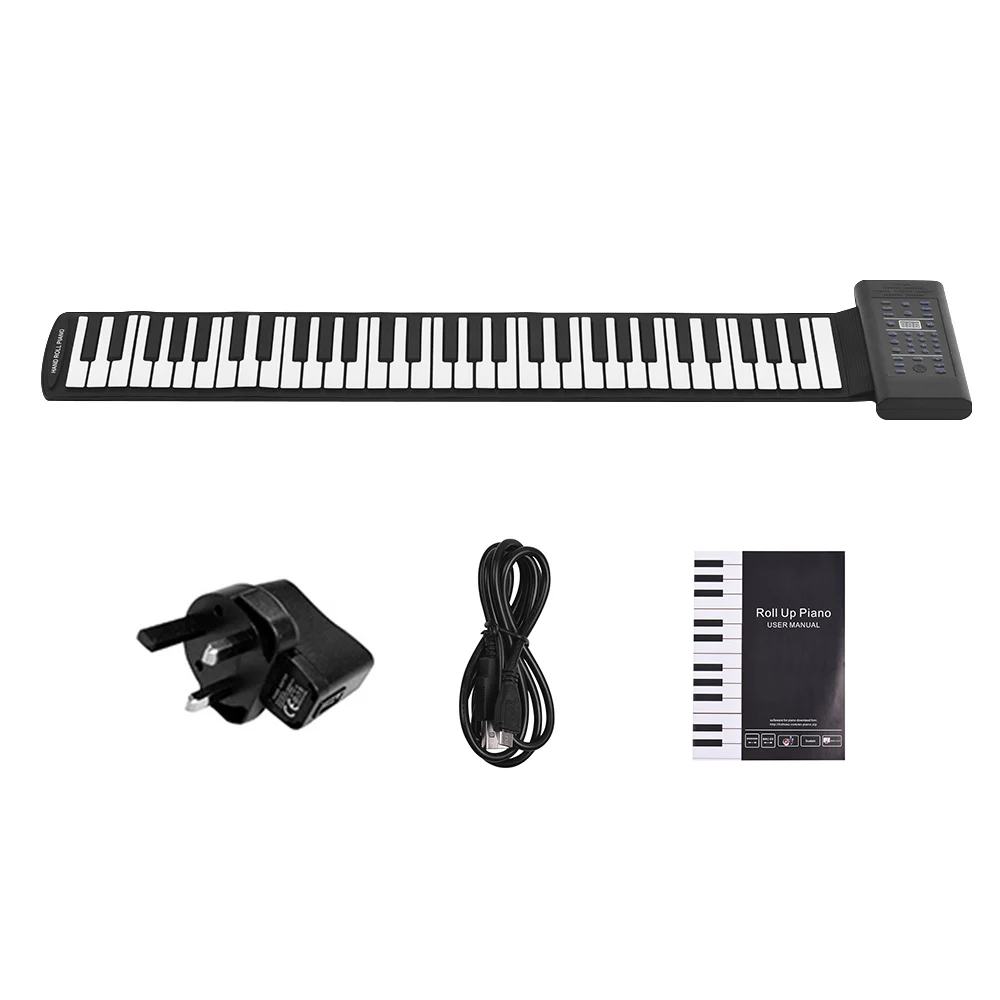 Портативный 61-ключ Roll Up пианино электронная клавиатура кремния встроенным стереофоническим Динамик 1000mA Li-Ion Батарея Великобритании/ЕС/США/штекер