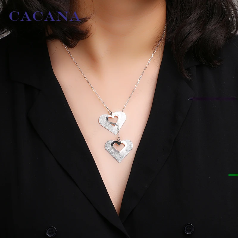 CACANA Necklace Fashion Concentric Heart Pendant Necklace 2 Colors Women Chokers Necklace Wholesale Jewelry Bijouterie N15
