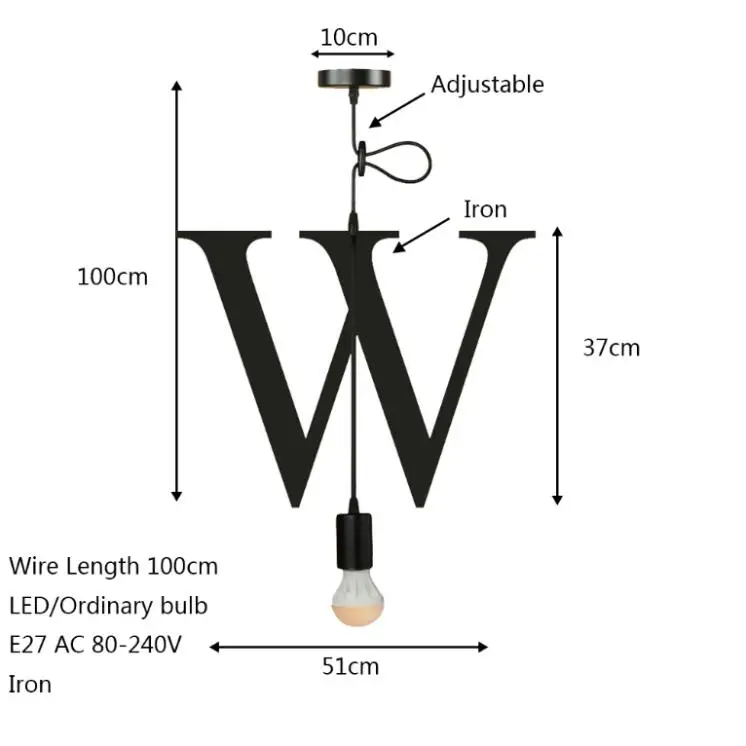 Новинка простой железный букв комбинации N-Z подвесной светильник светодиодный E27 современный Лофт подвесной светильник для restautant магазин кафе бар - Цвет корпуса: W