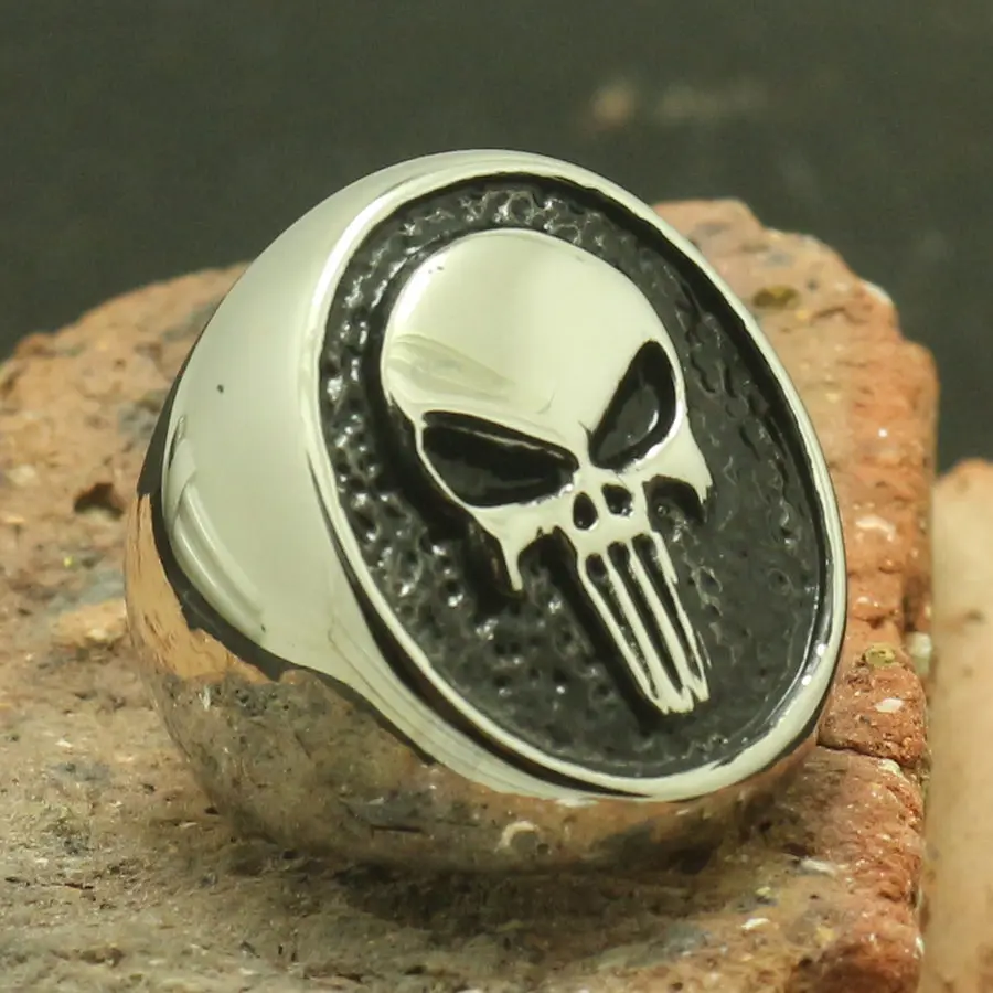 New Arrival Mens Boys 316L Stainless Steel Punk Gothic Silver Punisher Skull Ring