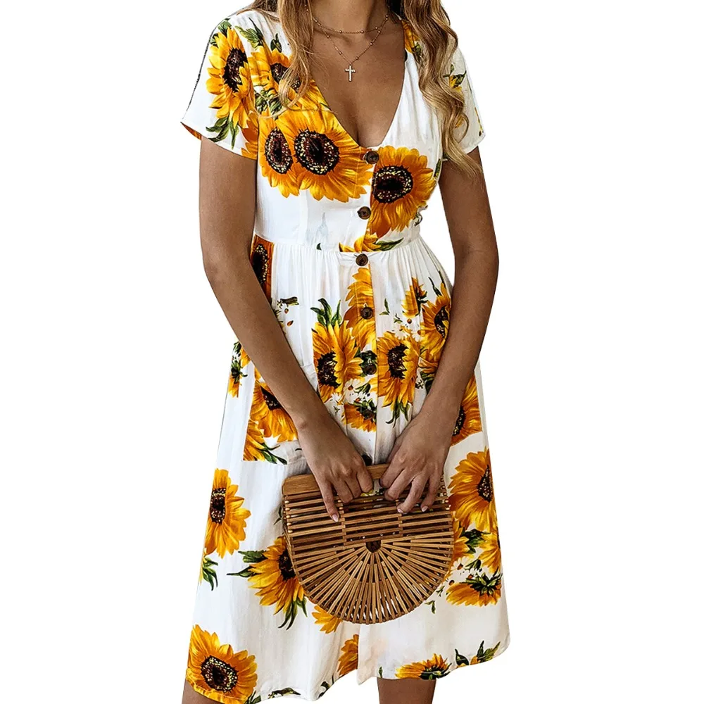 Летнее платье с цветочным принтом Boho пляжное туника Макси женский Сарафан Vestidos