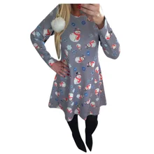 NEW-Casual Print Cartoon Christmas Tree Snowman Dress Autumn Winter A-Line Dresses Women Clothing