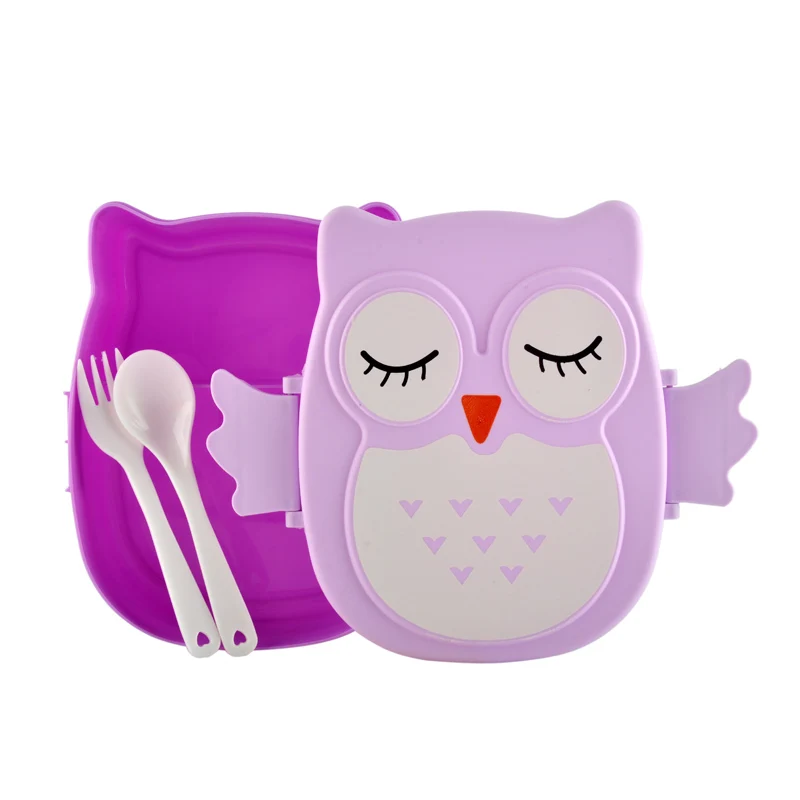 

Plastic microwave cartoon owl lunch bento box set lunchbox food storage container for kids children students gifts