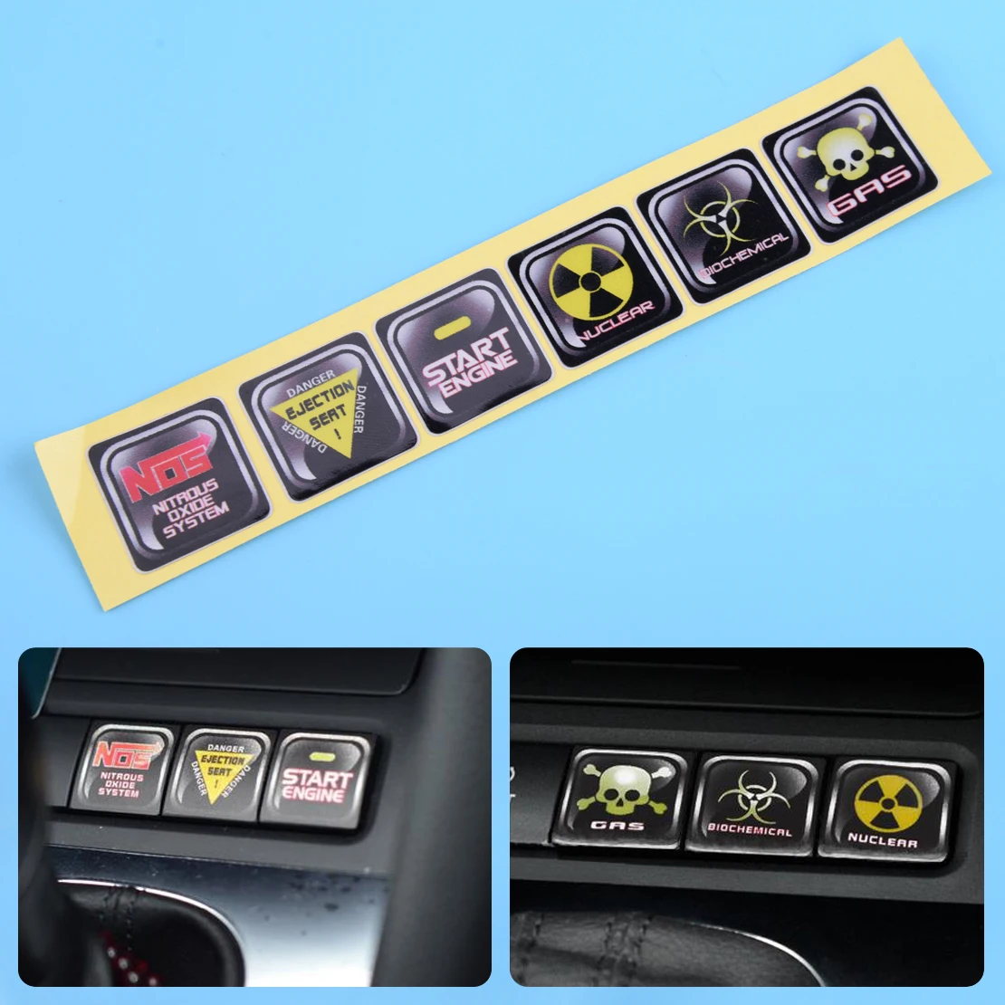 beler 6pcs/set Vinyl Car Interior Panel Switch Button Funny Sticker