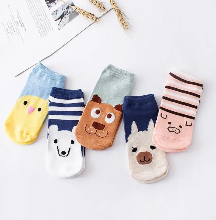 

Free Shipping Women Sock Slippers Small Animal Cartoon Short 100% Cotton Invisible socks Breathable Casual Ladies Funny S18