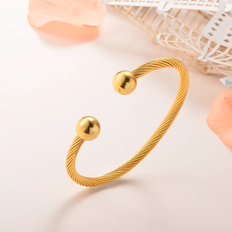 Moda Hombre Mujer Sólido Acero Inoxidable Pulsera Brazalete Oro de extremo abierto