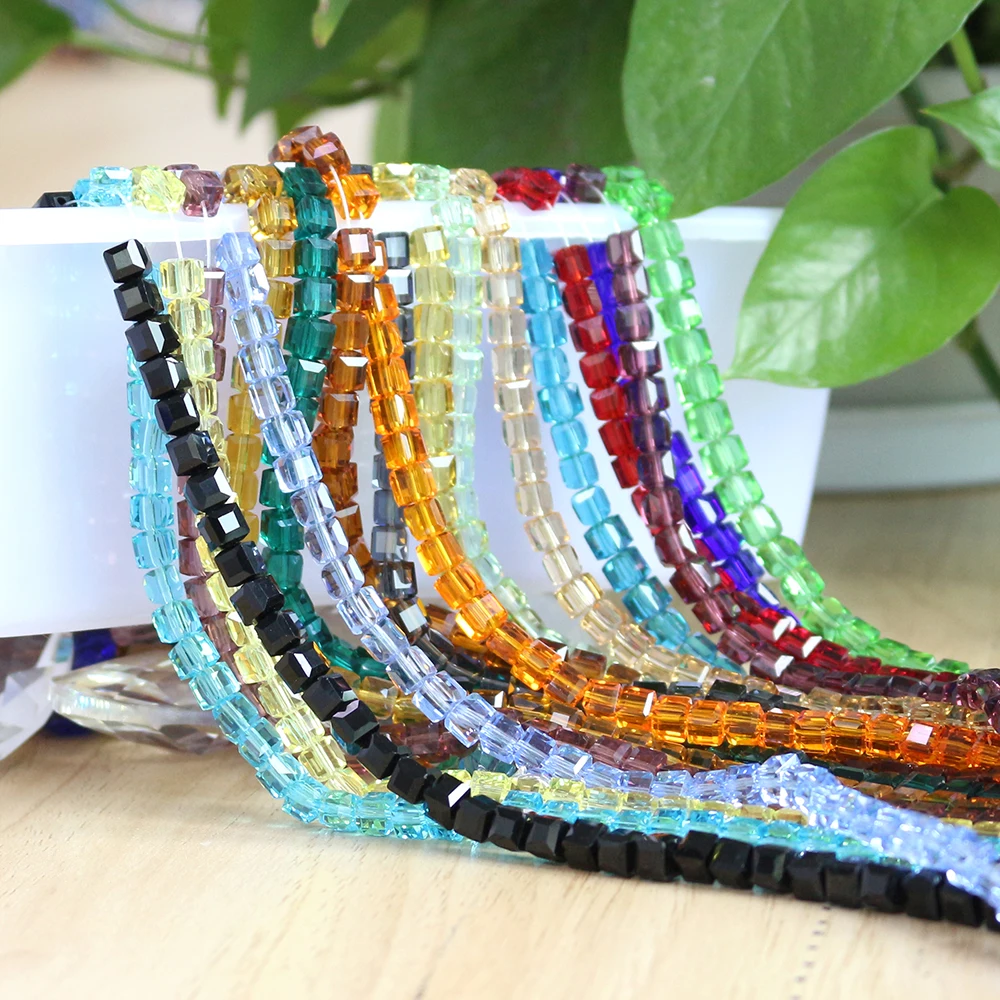 

ZHUBI 100pcs 3mm Loose Square Faceted Glass Bead Colorful Lampwork Crystal Beads Wholesale For Jewelry Making Lantern Beads