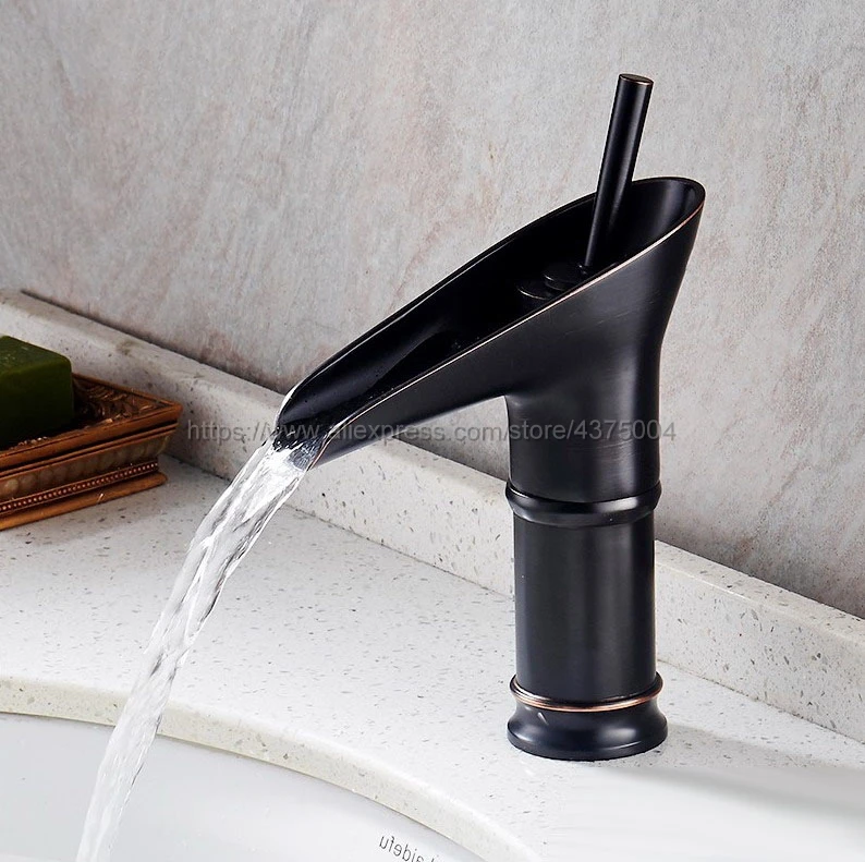 

Black Oil Rubbed Brass Basin Faucet Single Handle Bathroom Sink Faucet Cold and Hot Mixer Water Nnf091