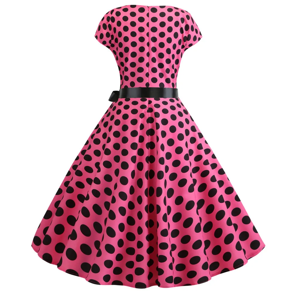 Polka Dot Print Summer Dress Vintage Women 1950s 60s Swing Rockabilly ...