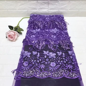 

2019 Newest Arrival Beautiful French Sequins Lace Fabric Net Purple 3 D Flowers African Lace Fabric For Party Dress