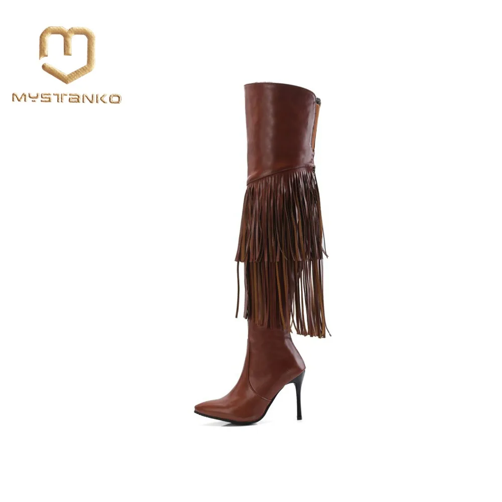 Femmes Plus À Haute Les Avec TailleXz Talons Cuisse La brown Pour 093 Couches Black Glands Mocassins Bottes Frangées2 3JlcKTF1